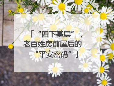 “四下基层”，老百姓房前屋后的“平安密码”