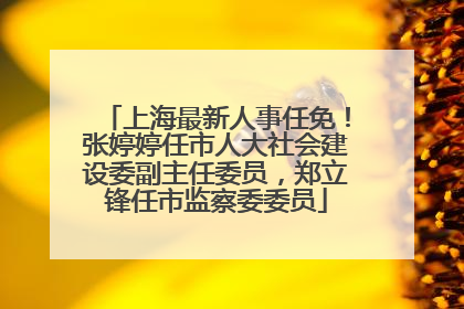 上海最新人事任免！张婷婷任市人大社会建设委副主任委员，郑立锋任市监察委委员