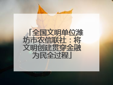 全国文明单位潍坊市农信联社：将文明创建贯穿金融为民全过程