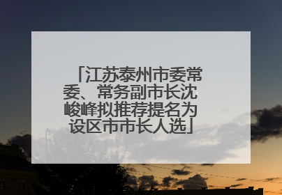 江苏泰州市委常委、常务副市长沈峻峰拟推荐提名为设区市市长人选